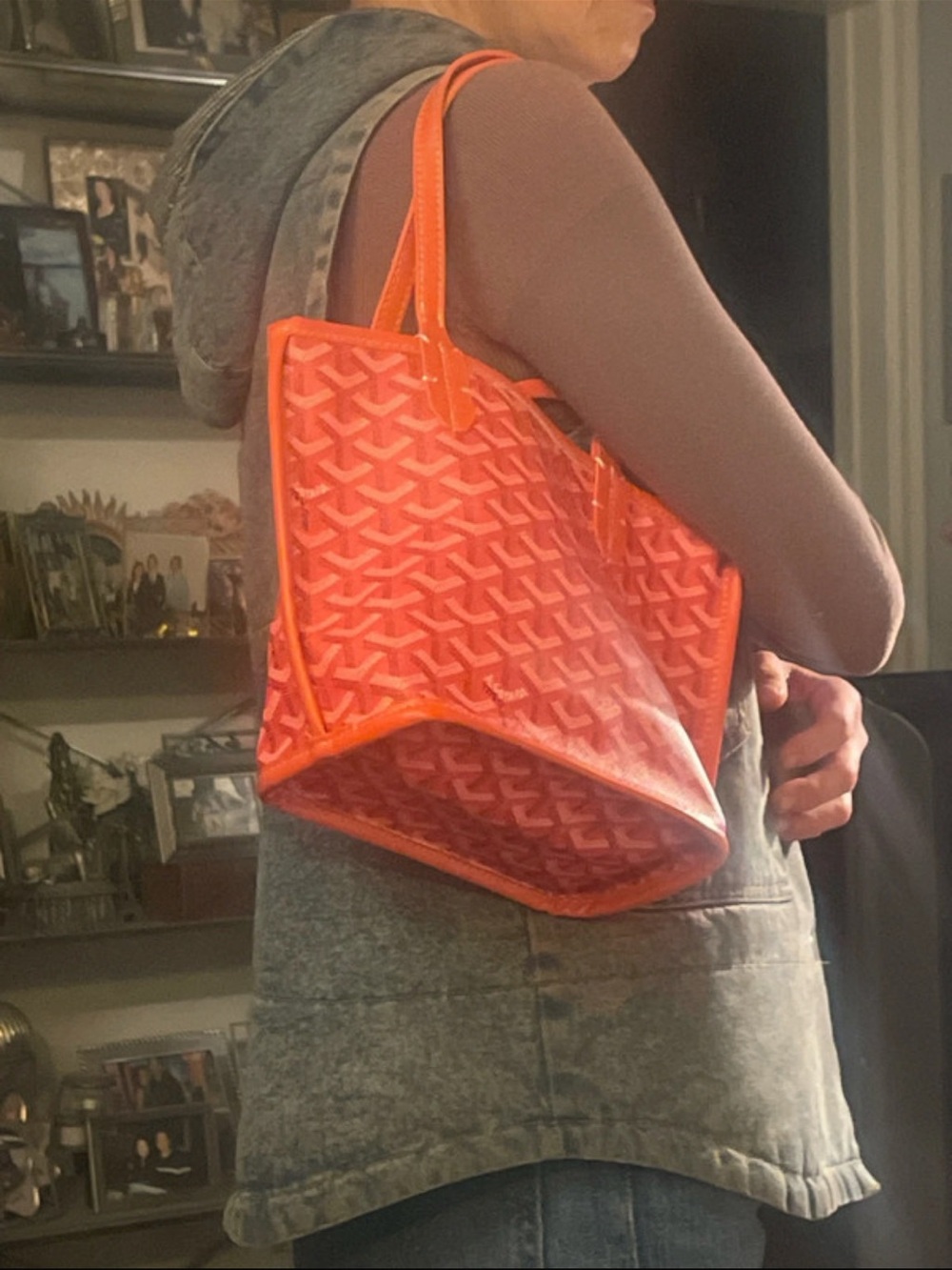 Red (orange)Patterned mini Tote with Orange Trim -